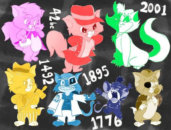 Well, Well. Looks like the Kittens (and Wildmouse) are up to No Good. Stealing Artifacts from Different Times. with...

The Split-Personality, White Tabby Hyde!
The Witchy Witch, Cindy-Lou!
The Bug-Hating Mobster, Thomas Malone!
The Cybernetic Cat Scientist Dr. Karl!
The Small-but-Dangerous Sir Wild Mouse!
The Garbage-Loving Elitist, Baron Timothy!
and Their Leader, the Crime Queen, Lucy Sandiego!

Based on the Broderbund's "Where in Time is Carmen Sandiego?"