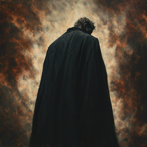 apex perspective / ripped devil in a black cloak / standing in a temple of love / brash attitude/ brash expression / fearsome / dark murky vermillion brimstone smoke / distinctive tonality / atmospheric / dark lighting / harsh contrast / harsh rawness / dynamic / powerful / eerie / fearsome / foreboding / imposing / intimidating / macabre / menacing / moody / mysterious / ominous / strange / tumultuous / uncanny --v 6.1 - stylize 500 --style raw --chaos 10 --weird 10 --q 2 --no women, girls, females