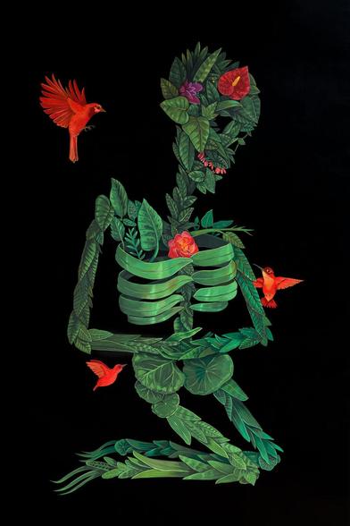 Saner, un artiste mexicain connu dans le domaine du street art. Son travail explore souvent des thèmes liés à l'identité, la culture et les racines indigènes, en fusionnant le surréalisme avec l'art traditionnel mexicain et l'art urbain contemporain. Ses œuvres sont généralement très colorées et chargées de symbolisme, reflétant un lien profond avec le patrimoine précolombien.