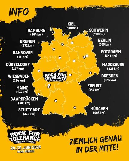 Karte von Deutschland 
Rock for Tolerance in der Mitte von Deutschland