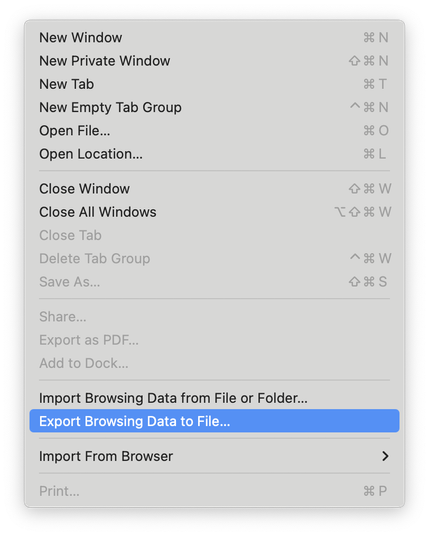 Safari Export Browsing Data to File