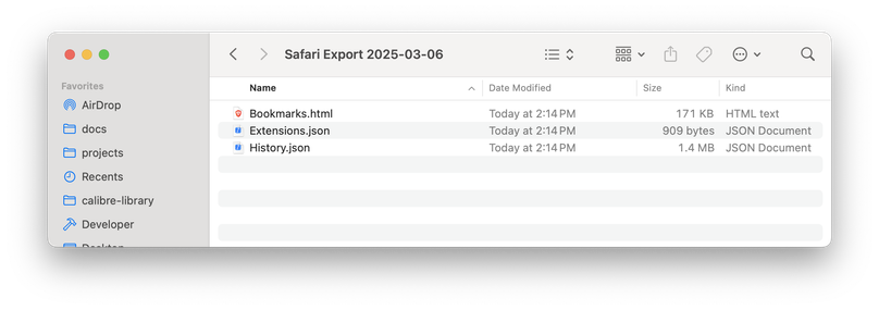 Exported safari data files