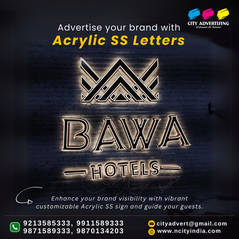 Advertise your Hotel with Acrylic SS Letters
Enhance your brand visibility with vibrant customizable Acrylic SS sign and guide your guests.