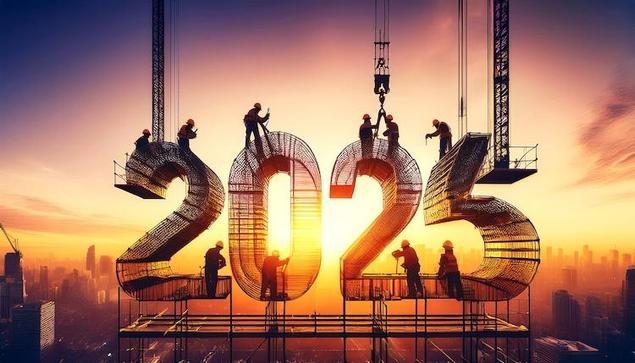 Bauarbeitwr bauen an 2025 ein Stahlgerüst. Foto: Adobe