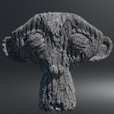 Image showing the Bark PBR shader tested on Blender's Suzanne mesh.