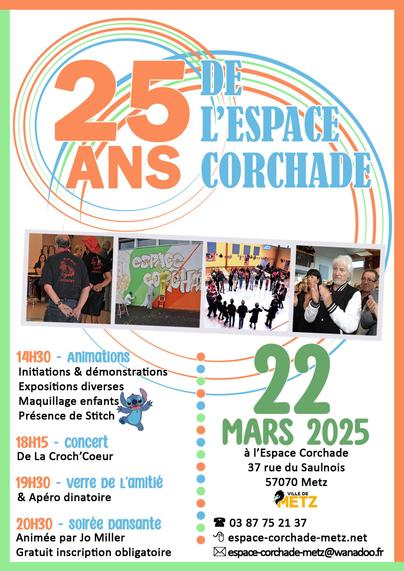 Flyer des 25 ans de l'Espace Corchade qui se déroulera le 22 mars 2025