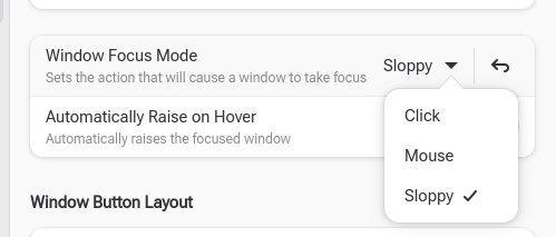 Refine showing the Windows Focus option with a simple pop-up menu