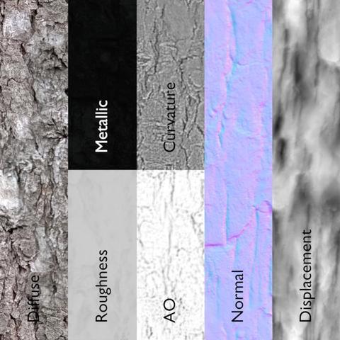 Image showing some of the various images used for the Bark shader.