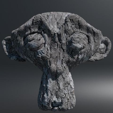 Image showing the Bark PBR shader tested on Blender's Suzanne mesh.