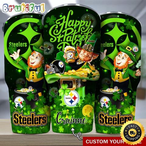Custom Name NFL Pittsburgh Steelers Tumbler The Saint Patricks Day Tumbler For Fans