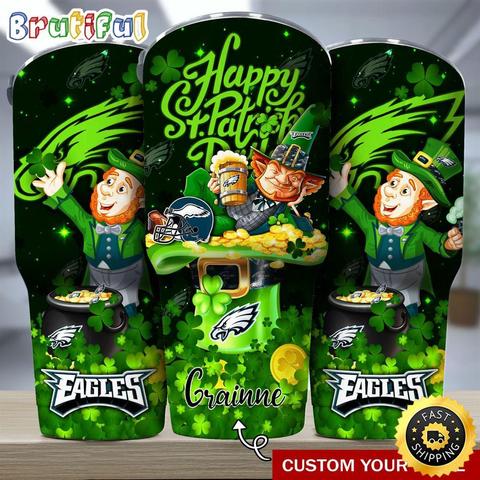 Custom Name NFL Philadelphia Eagles Tumbler The Saint Patricks Day Tumbler For Fans