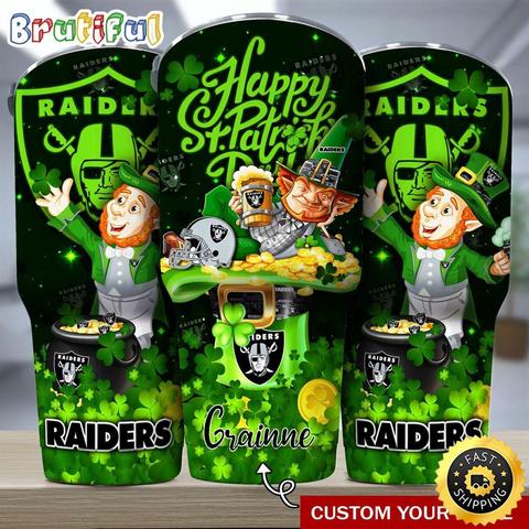Custom Name NFL Oakland Raiders Tumbler The Saint Patricks Day Tumbler For Fans