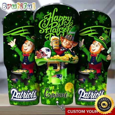Custom Name NFL New England Patriots Tumbler The Saint Patricks Day Tumbler For Fans