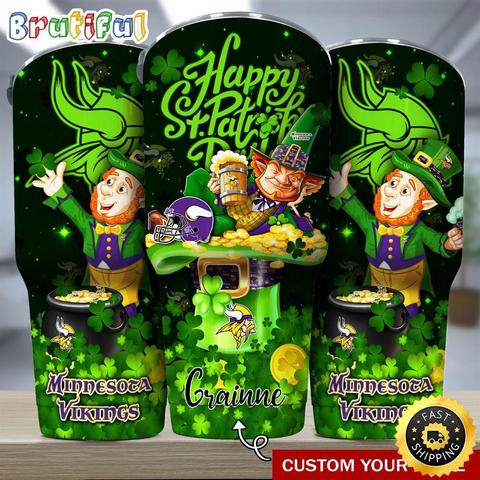 Custom Name NFL Minnesota Vikings Tumbler The Saint Patricks Day Tumbler For Fans