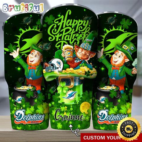Custom Name NFL Miami Dolphins Tumbler The Saint Patricks Day Tumbler For Fans