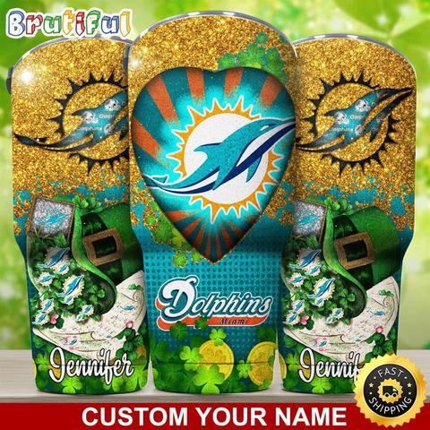 Custom Name NFL Miami Dolphins Tumbler Nfl Patricks Day Tumbler