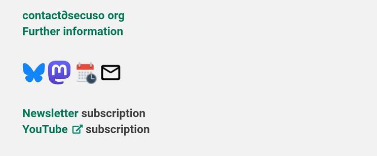 Screenshot KIT Website von SECUSO.
Zu sehen sind dort die Symbole von bluesky Mastodon calender und mail