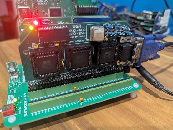 my latest design - a VGA module for eZ80 on the RCBus platform - installed into backplane for testing