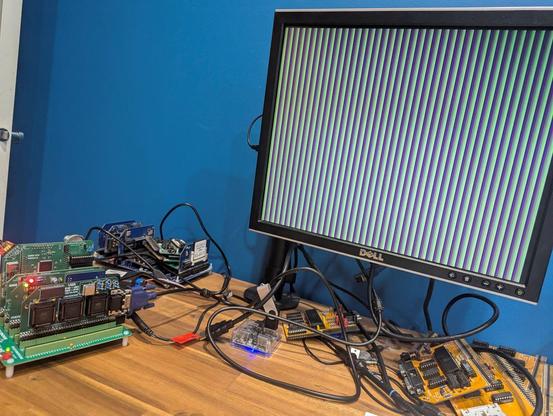 With a simple memory write by the #eZ80 CPU - a test pattern is produced.  Confirming CPU and Video access to RAM