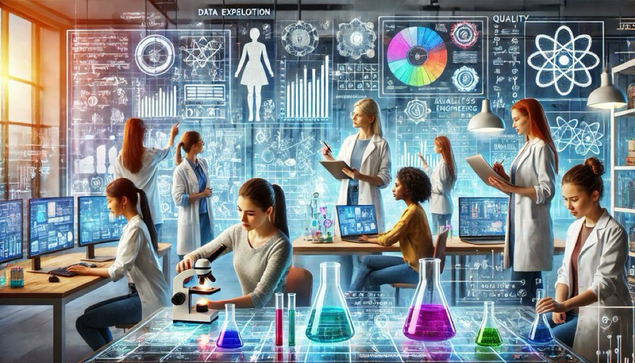 An AI generated drawing of women in a laboratory