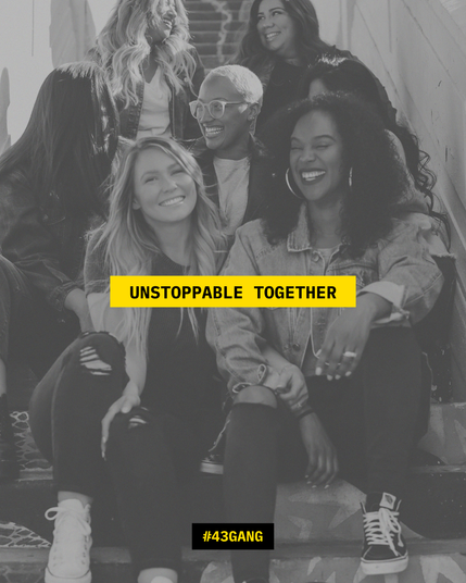 A group of women with an overlay text that says "Unstoppable Together."