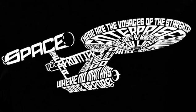 The words of Star Trek’s famous “Space, the final frontier…” quote stylistically arranged into the shape of the TOS Enterprise.