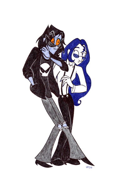 Maury Frankenstein looking offscreen, recoiling and covering his neck as Riley Sawyer looks on in concern.