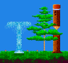 geyser and decorative trees in a later level of Bubsy
Some tree even have a bumpy thing that make them look like a pencil with an eraser at is end
