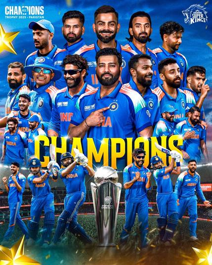 A poster of India winning the Champions Trophy 2025