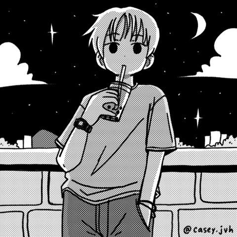 An illustration of a boy drinking bubble milk tea.