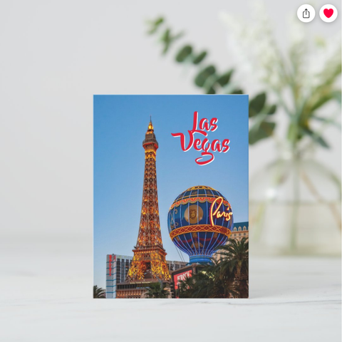 Paris Las Vegas at dusk, postcard