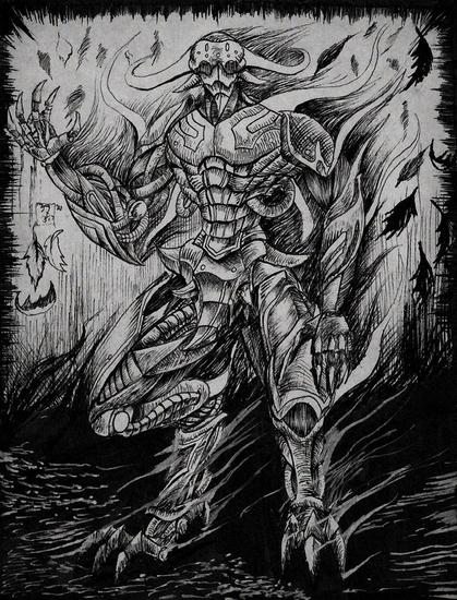 cyborg satyr-like being, mechanized legs and all machines but he's an autumn deity