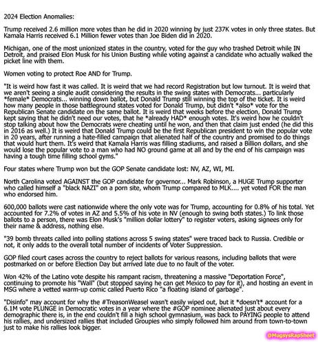 Lengthy list of 2024 election anomalies that NO ONE has investigated (except maybe Reuters reporter Greg Palast.)