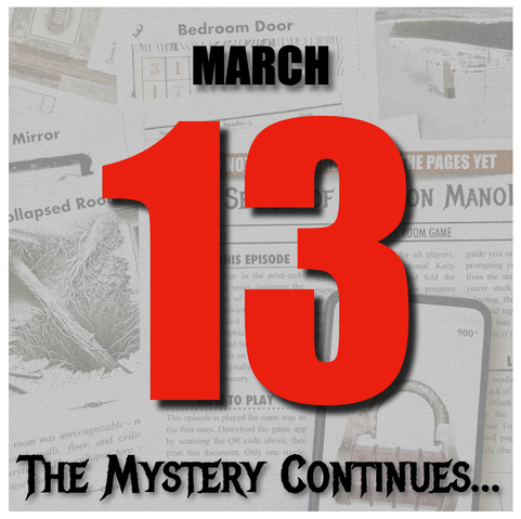 Bold red ‘13 MARCH’ over a collage of game elements, including puzzles, locks, and notes from The Secret of Langton Manor.