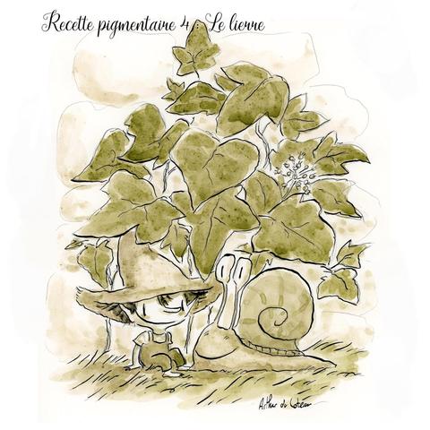 illustration d'un lutin à l'ombre de feuilles de lierre