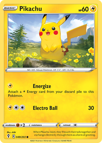 Pikachu (Evolving Skies) released 2021/08/27. Illustrated by chibi.