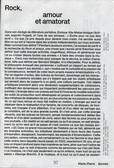 Amour et Amatorat,
Article écrit par Marie Pierre Bonniol pour le fanzine Ventoline