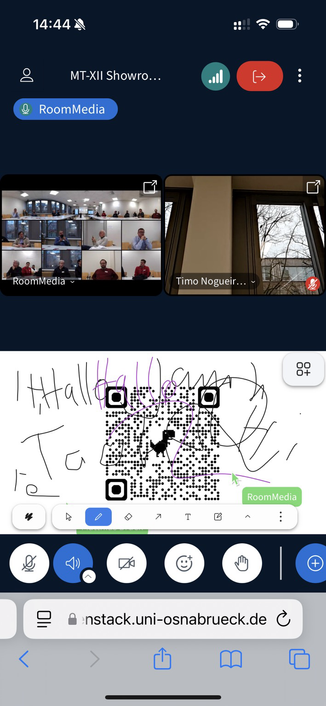 Bildschirmfoto eines BigBlueButton Bildschirms mit Whiteboard.
