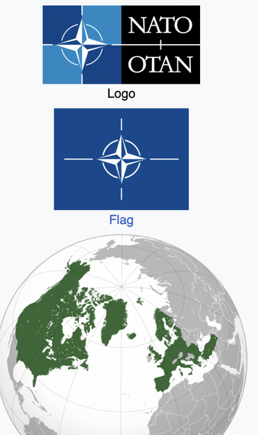  Graphic: NATO flag; map of world with NATO countries in green
Image Source: https://en.wikipedia.org/wiki/NATO  