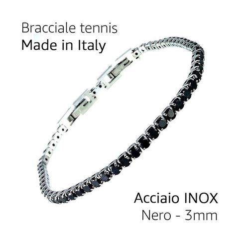 Bracciale tennis nero spessore 3 MM in acciaio inox Lavorato a mano Made in Italy https://amzn.to/4kGufJS