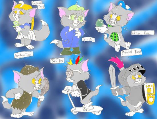 He's a Gallery of Tom the Kittens through the #Tapestry of Time, composed of a 5 Male, 1 Female (#Pharoahess, Future, Scottish, Cave-Cat, 50's and Knight)