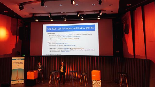 Slide showing the statistics of ICIN 2025. The acceptance ratio was 25%.