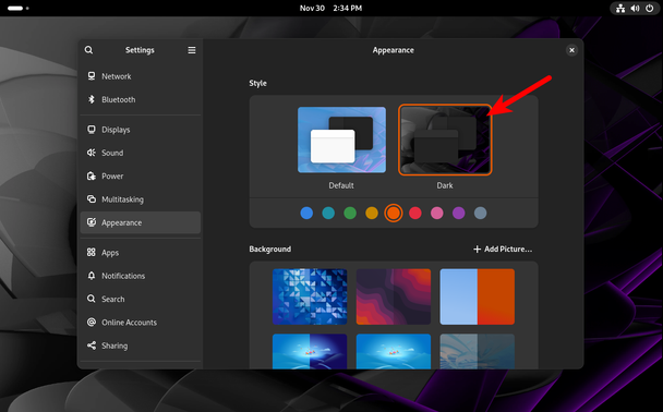 Gnome Settings in Fedora