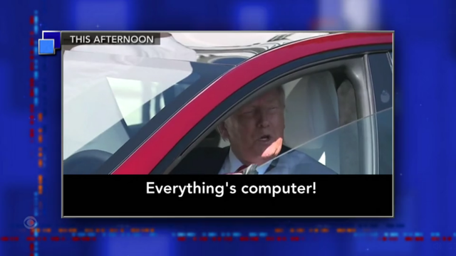 Trump impressed by the Tesla dash, remarking: "Everything's computer!"