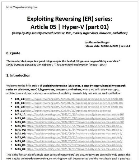 Exploiting Reversing (ER) series: article 05 | Hyper-V (part 01)