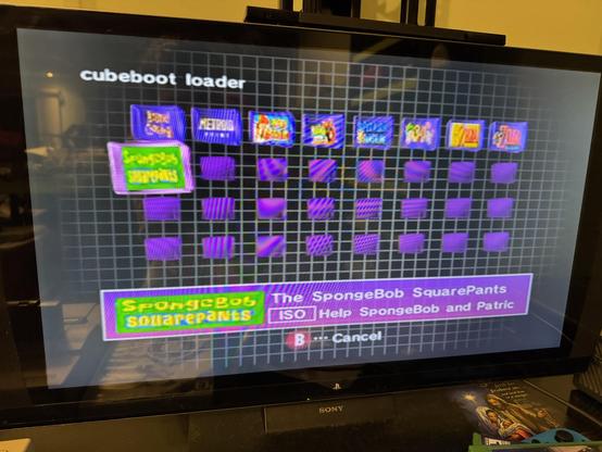 A picture of a TV showing the cube boot loader menu