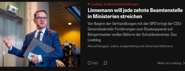 ZON Artikel

Linnemann will jede zehnte Beamtenstelle in Ministerien streichen