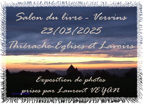 affiche exposition de photos des églises et lavoirs de thiérache au salon du livre de vervins le 23/03/2025