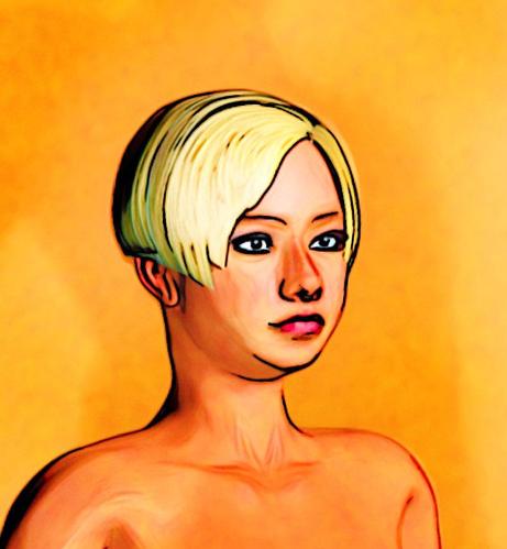 Portrait of a blonde woman.