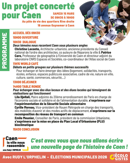 Invitation pour "un projet concerté pour Caen" Samedi 15 mars de 9:30 à 16:00 au pole de vie des quartiers Rive Droite à Caen
